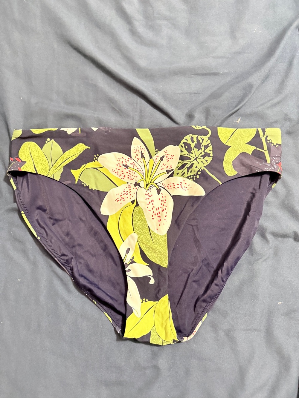 CALIA Floral Print Women’s Bikini Bottoms in Dark Purple and Lime